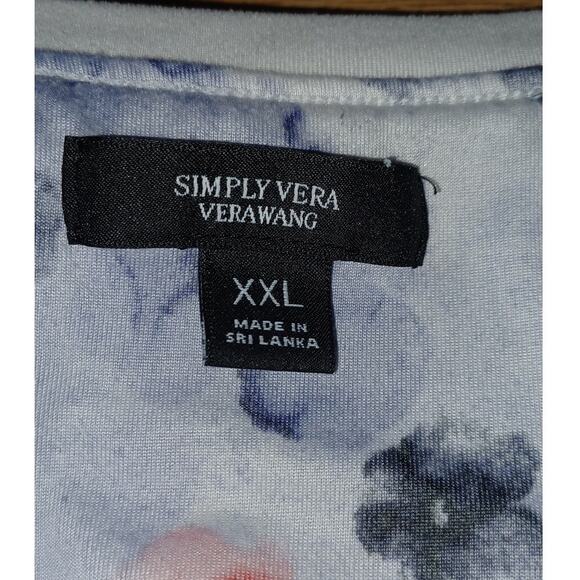 Simply Vera Vera Wang Blue Gray Floral V Neck Boxy T-Shirt Women's XXL Stretchy - Picture 5 of 7